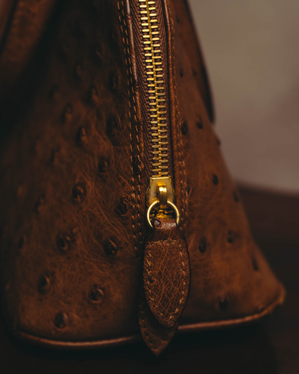 "LOEWE" 80's-90's Classic ostrich leather top handle handbag