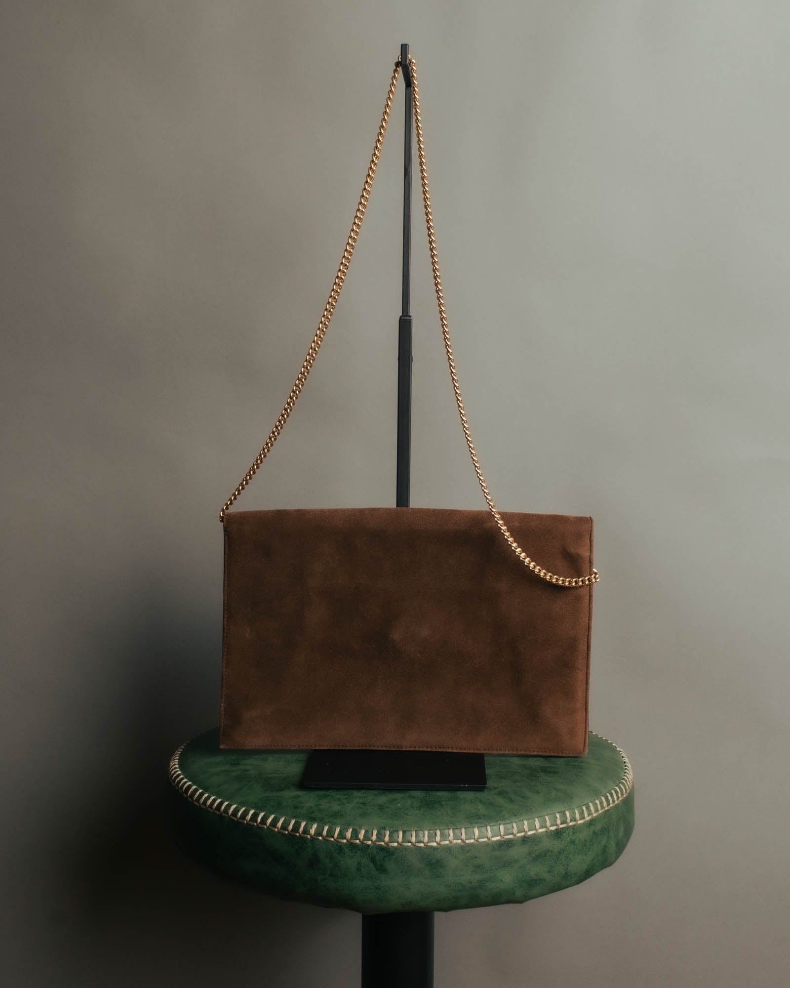 “LOEWE” 80’s-90’s Suede anagram chain shoulder bag