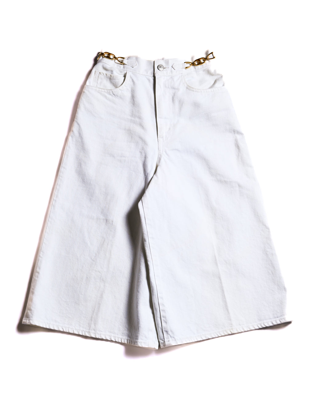 CELINE/ Triomphe Waist Designed Denim Shorts White