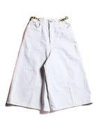 CELINE/ Triomphe Waist Designed Denim Shorts White