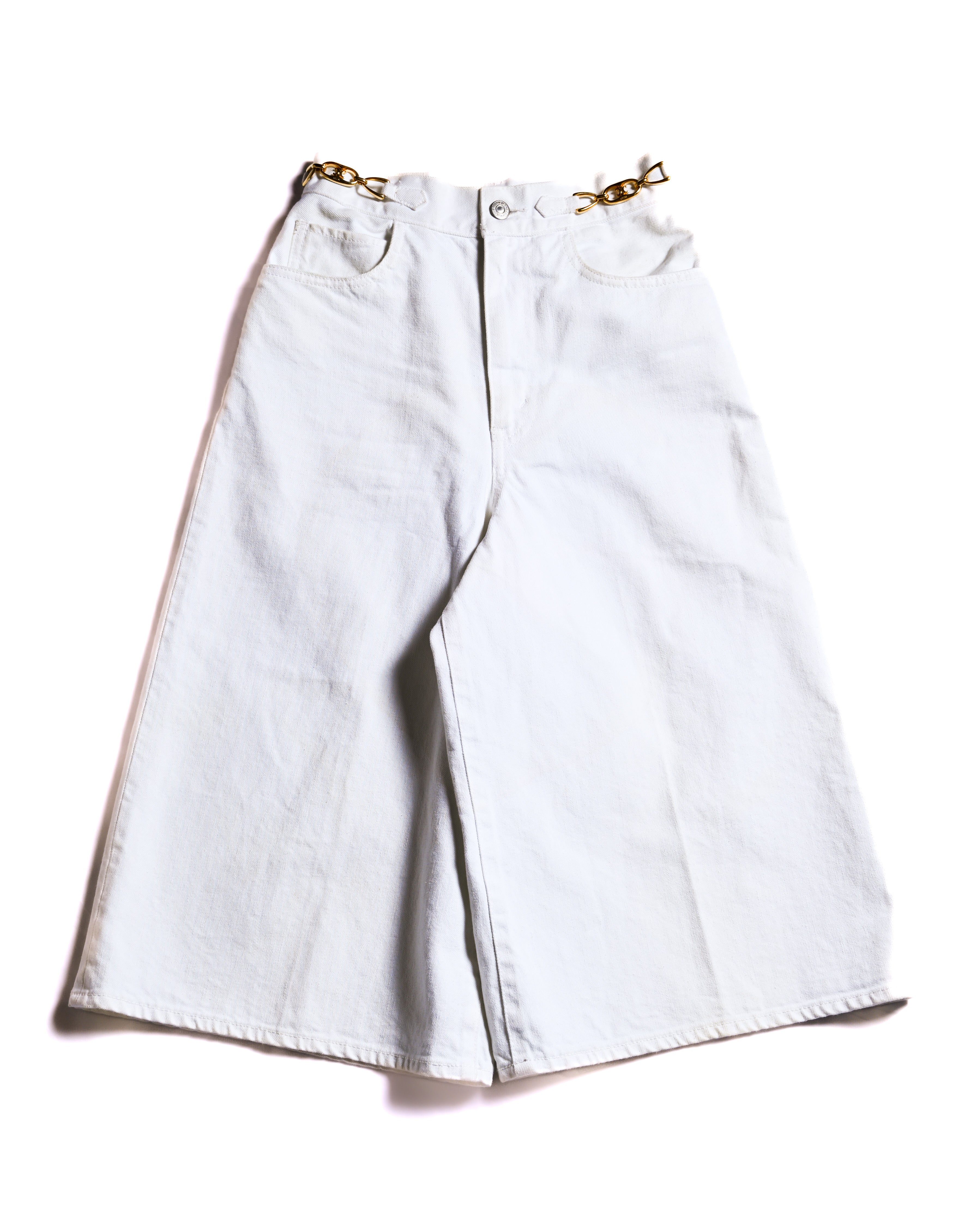 CELINE/ Triomphe Waist Designed Denim Shorts White
