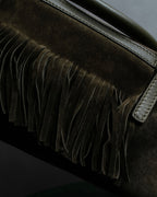 "BURBERRY" Olive green fringe design boston bag