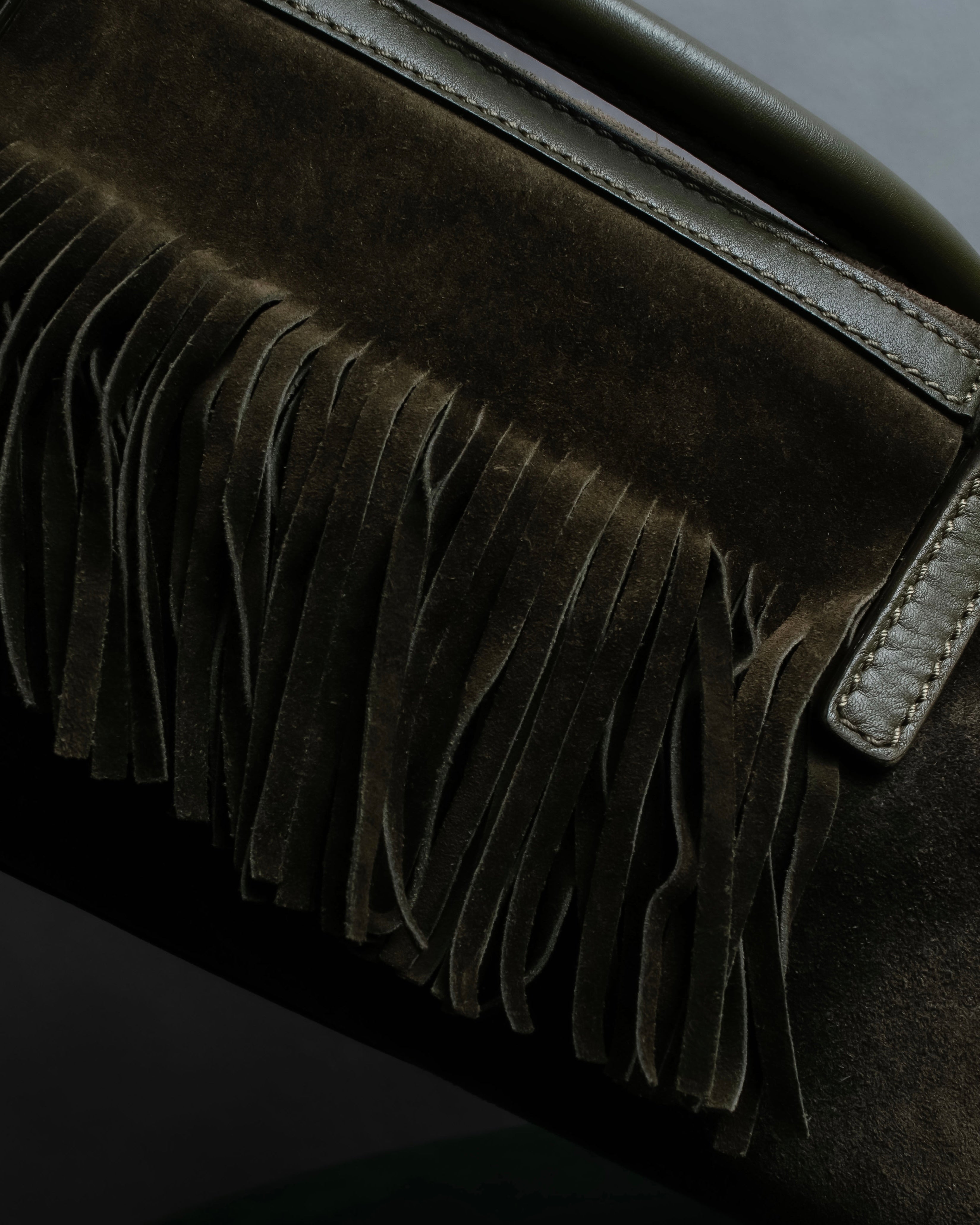 "BURBERRY" Olive green fringe design boston bag