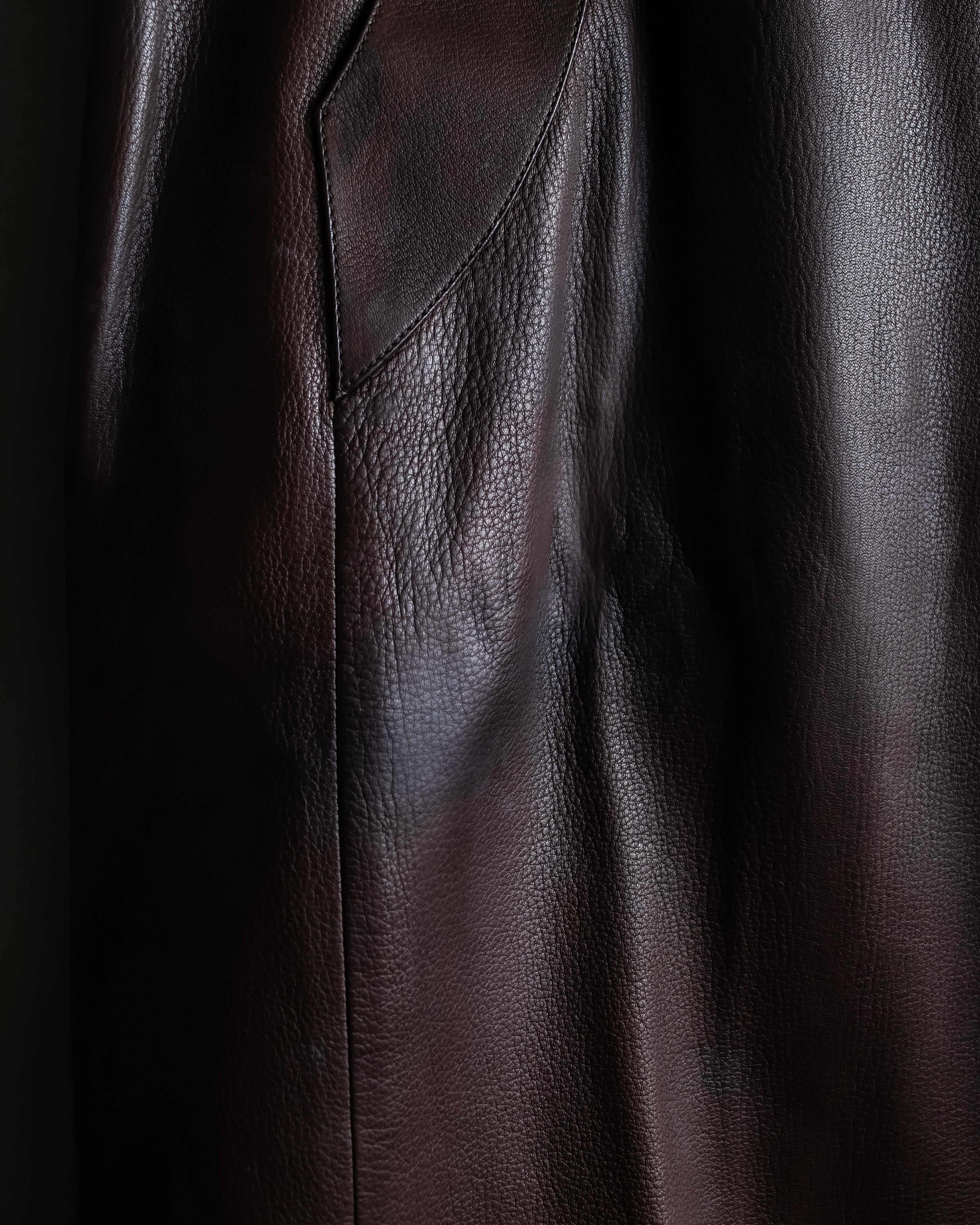 "Hermes by Gaultier" Round Pocket Wine Red Leather Skirt