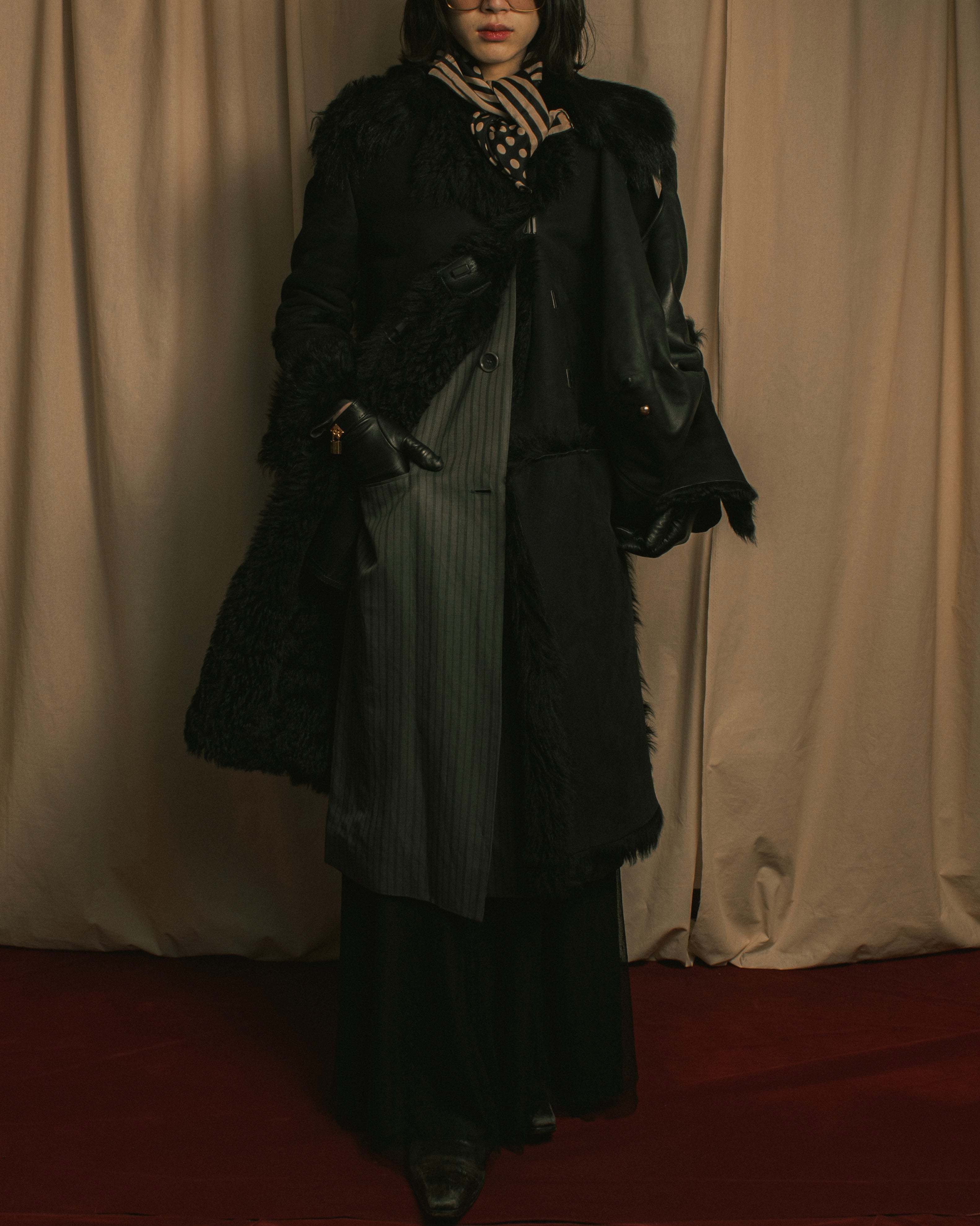 -SPECIAL- "GUCCI" 90's-00's Leather combination fur long coat