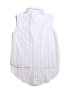 CHANEL/ 2003 Fly Front Design Striped No Sleeve Shirt White