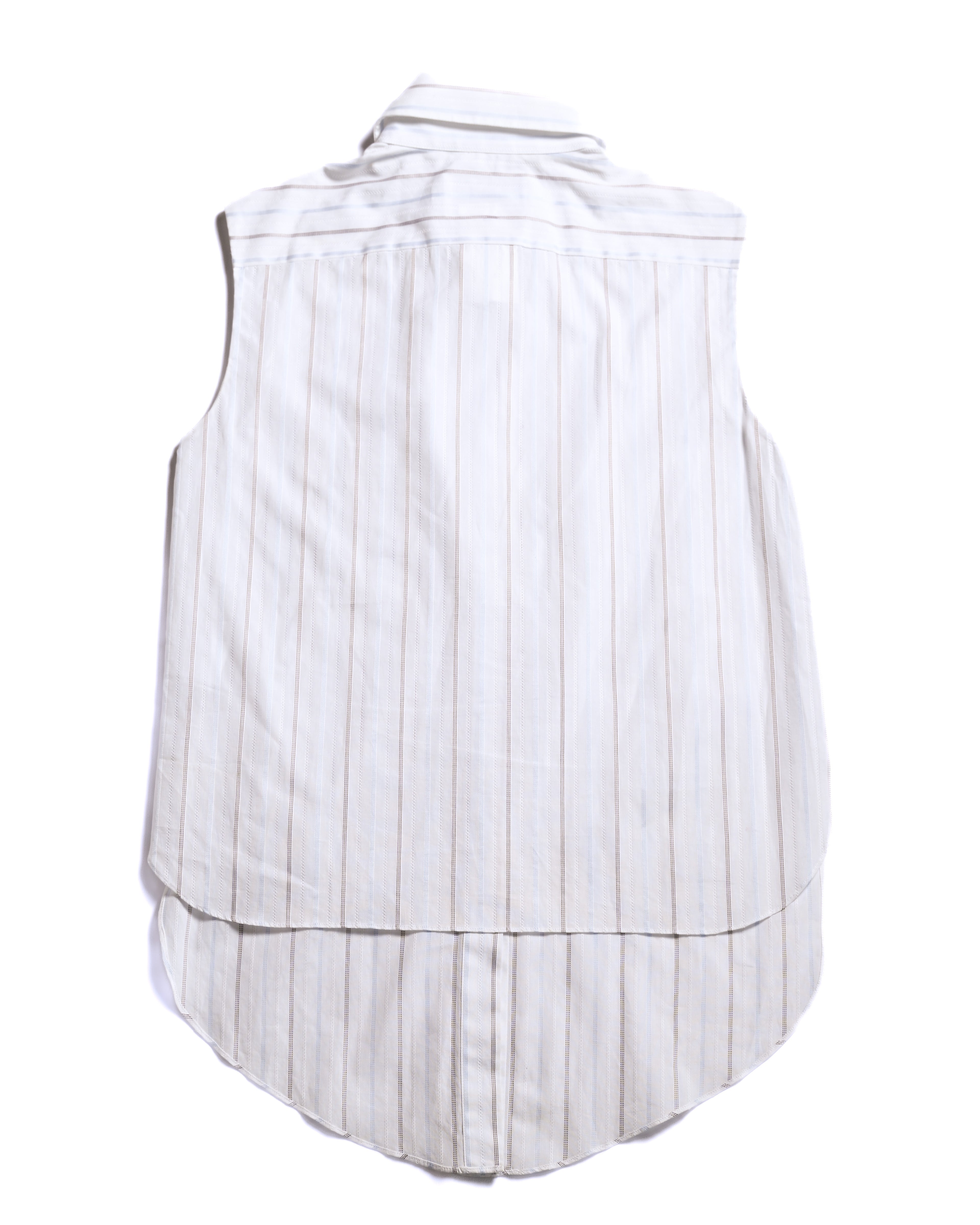 CHANEL/ 2003 Fly Front Design Striped No Sleeve Shirt White