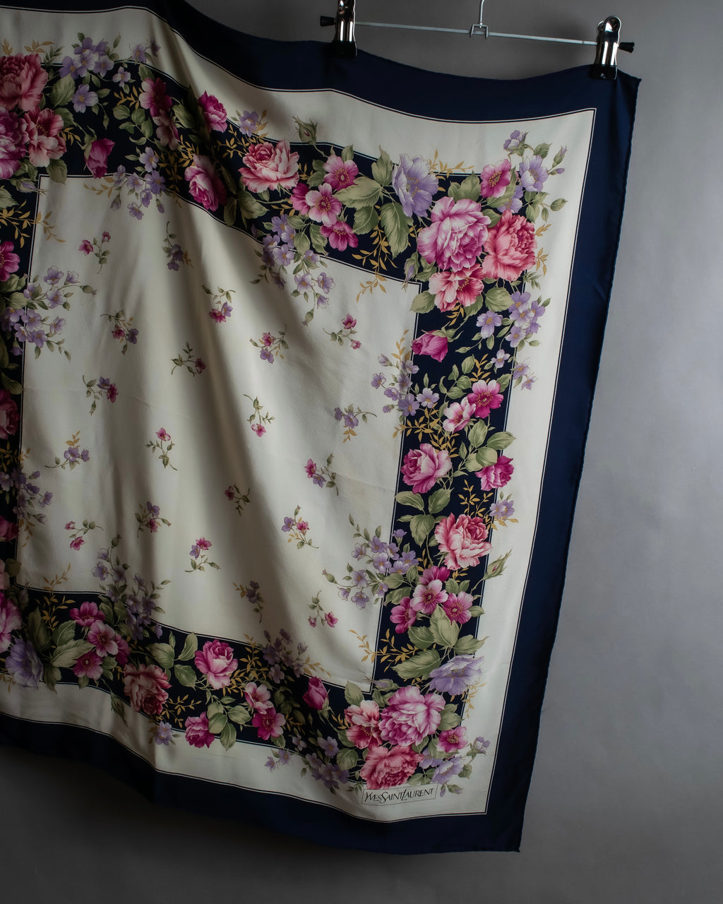 "YVES SAINT LAURENT" Peony small flower bouquet pattern silk scarf