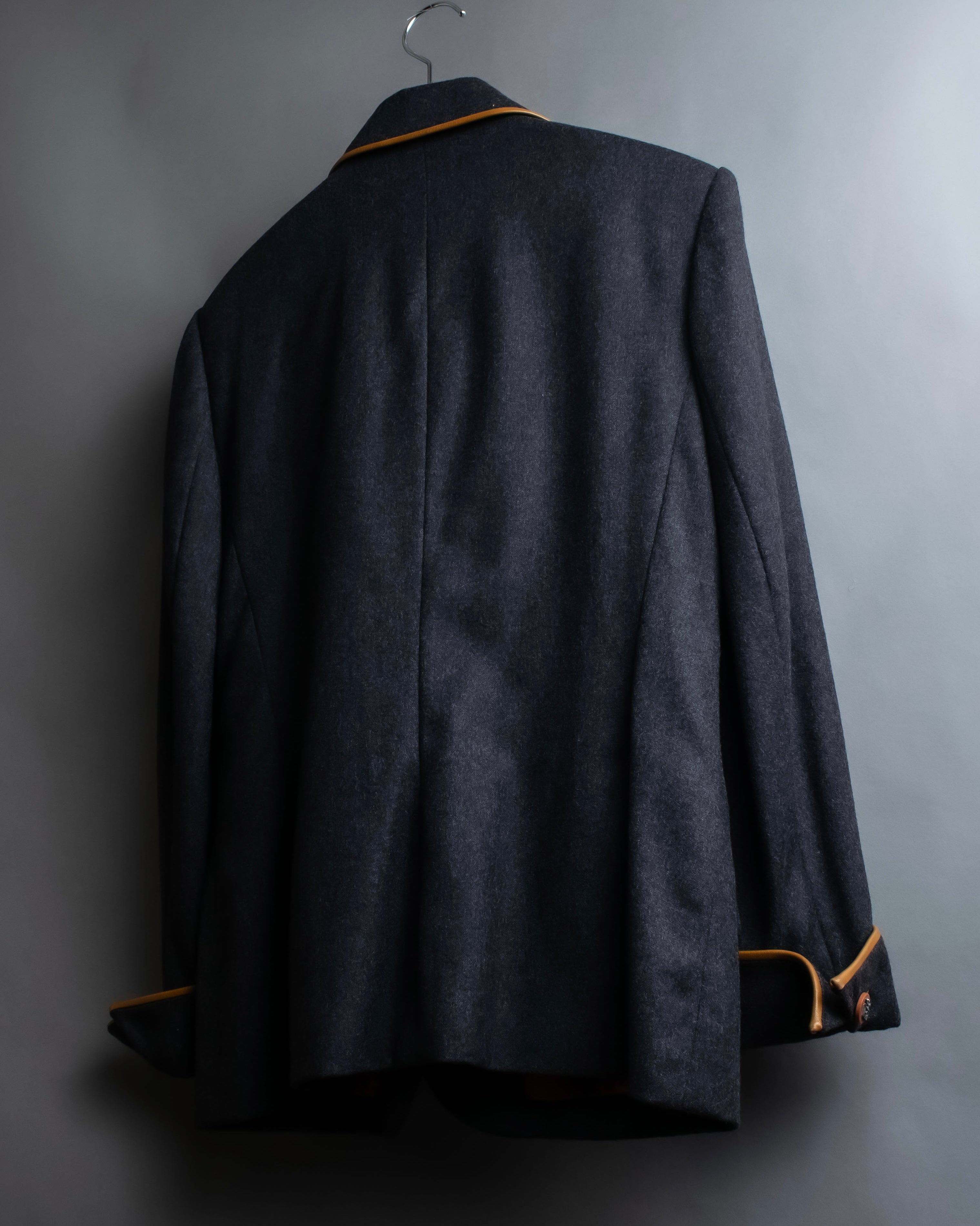 "HERMES" Vintage leather piping design belted tailored jacket