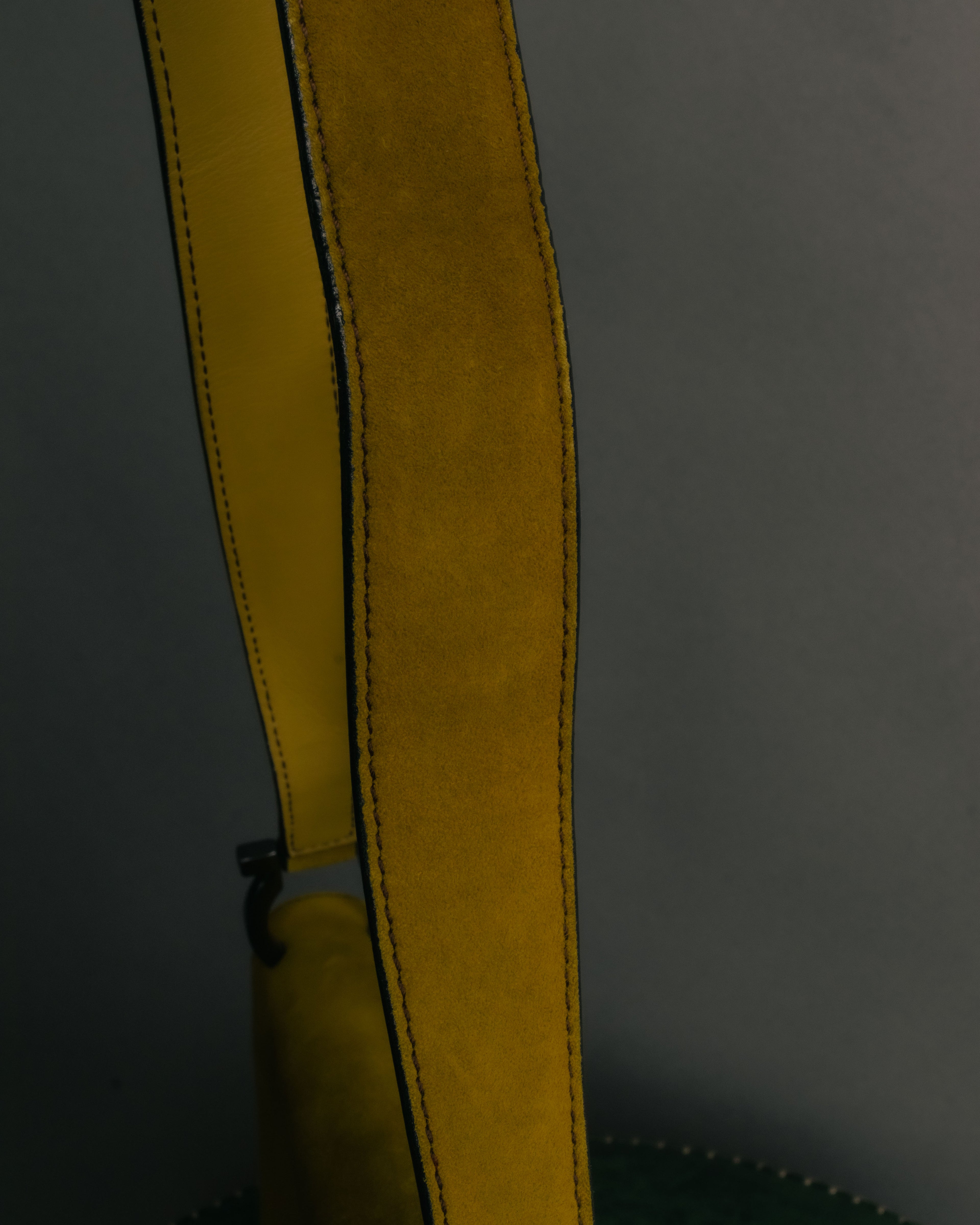 "Salvatore Ferragamo" 90's-00's Mustard yellow suede shoulder bag with oversized Gancini