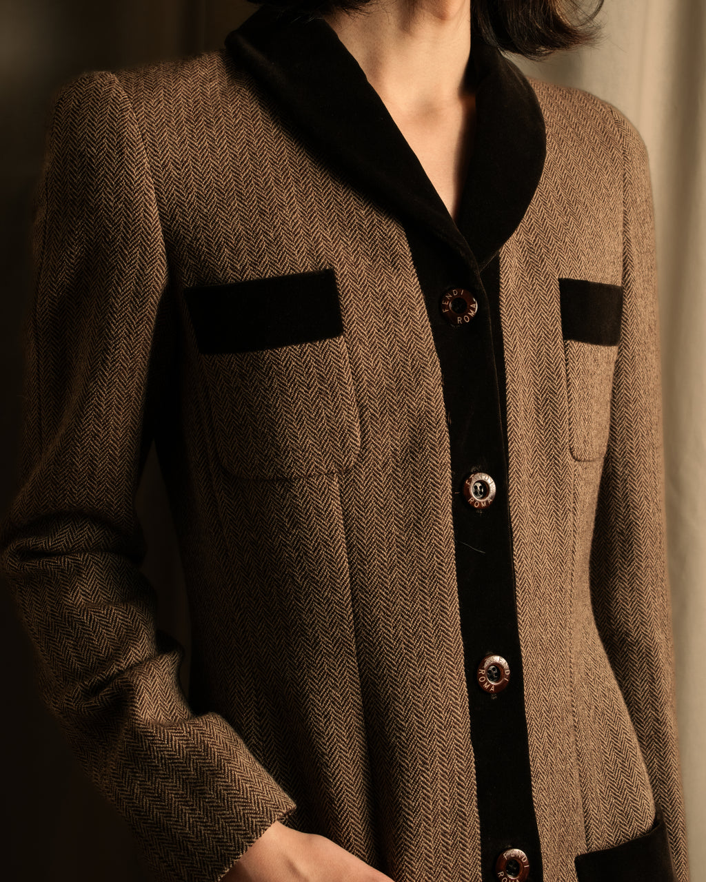 "FENDI" Velvet switching design herringbone set up