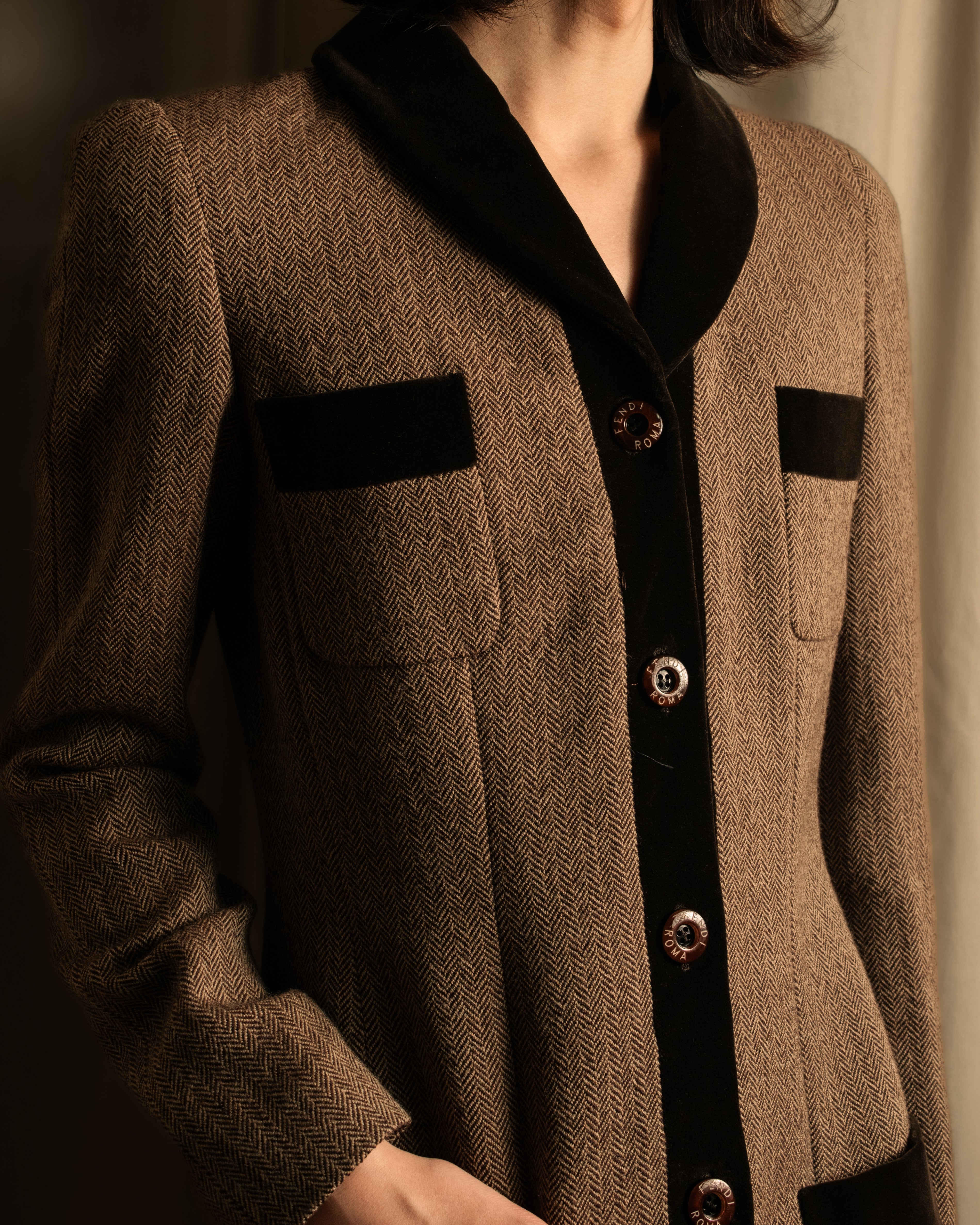 "FENDI" Velvet switching design herringbone set up