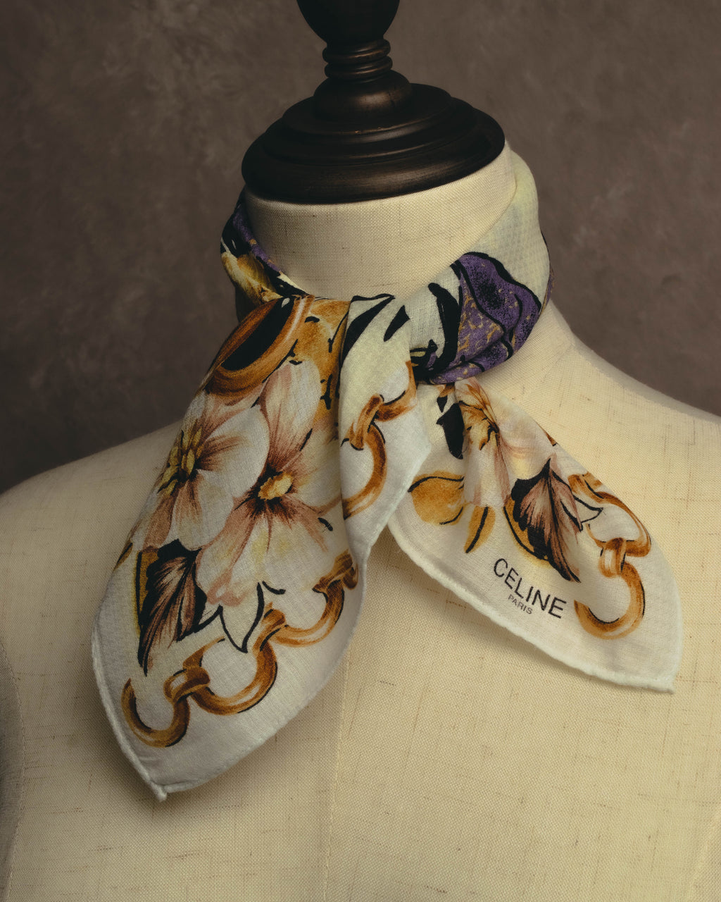 "CELINE" 90's-00's Floral printed cotton scarf
