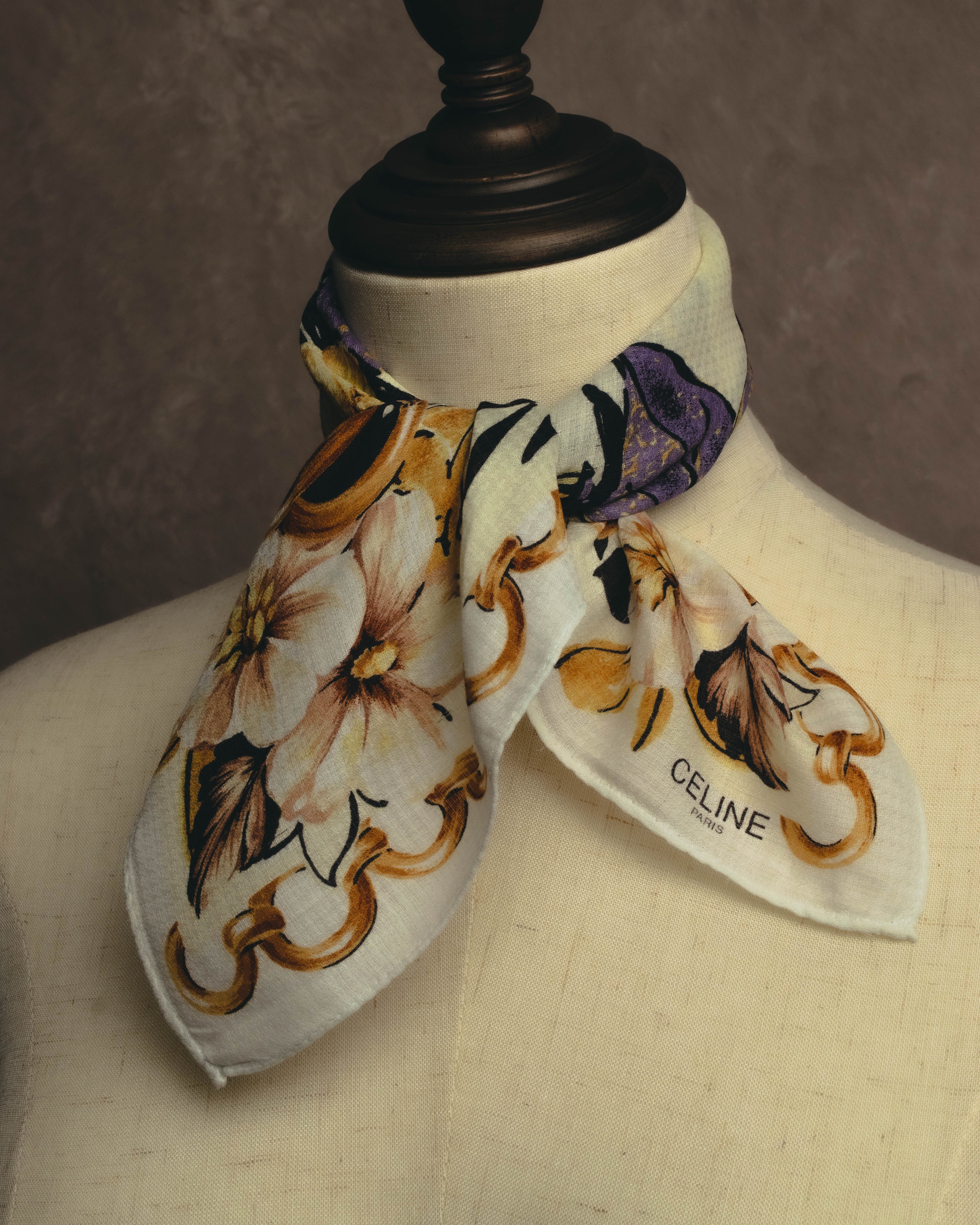 "CELINE" 90's-00's Floral printed cotton scarf