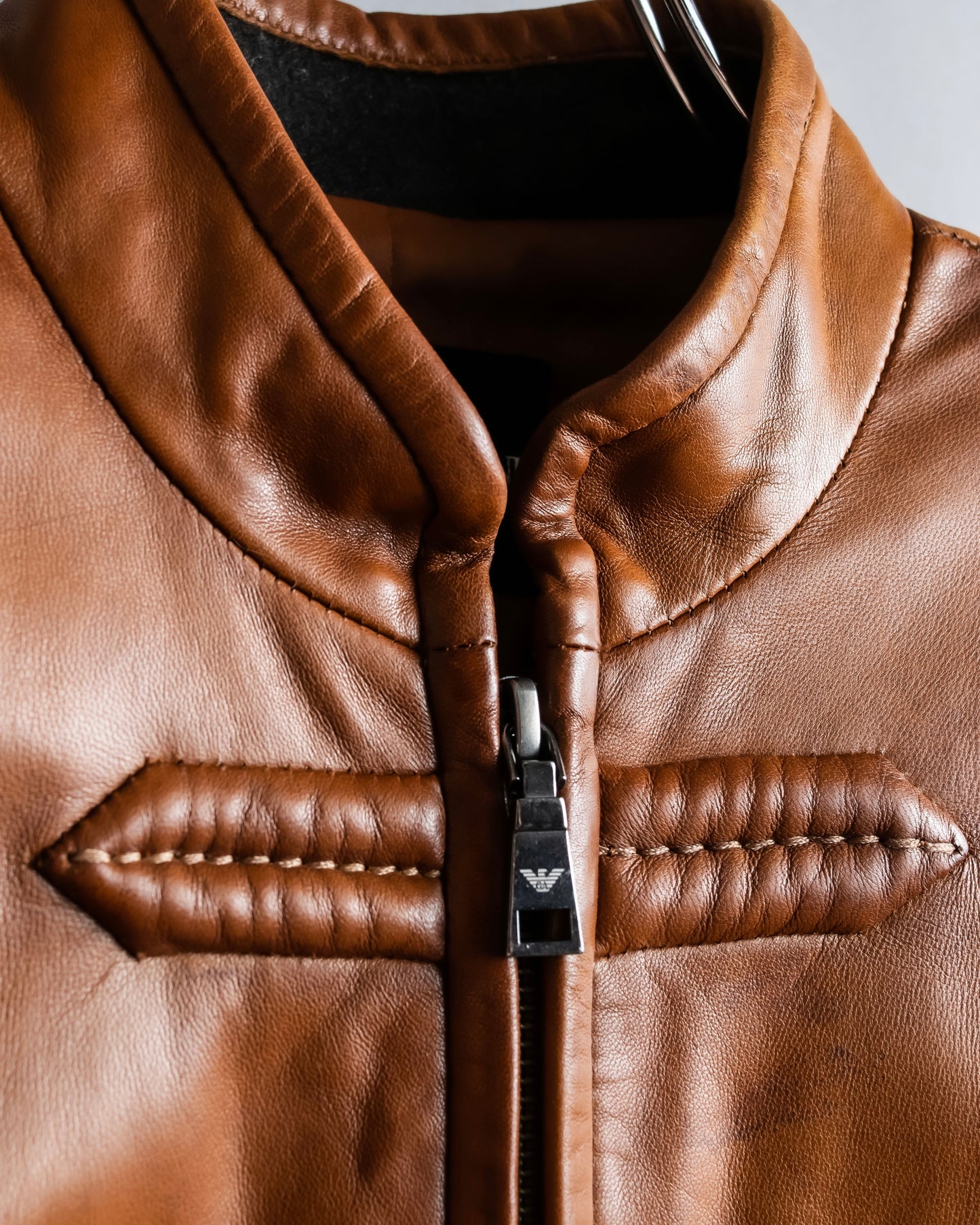 "EMPORIO ARMANI"  Quilted design brown color leather jacket