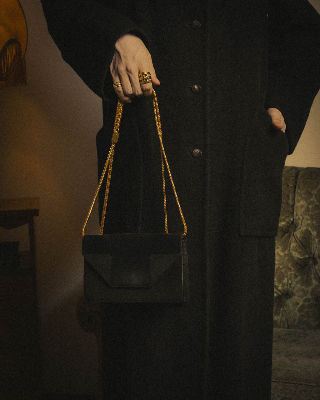 -SPECIAL- "Saint Laurent" 2013-2017 Betty suede and leather geometric flap chain shoulder bag