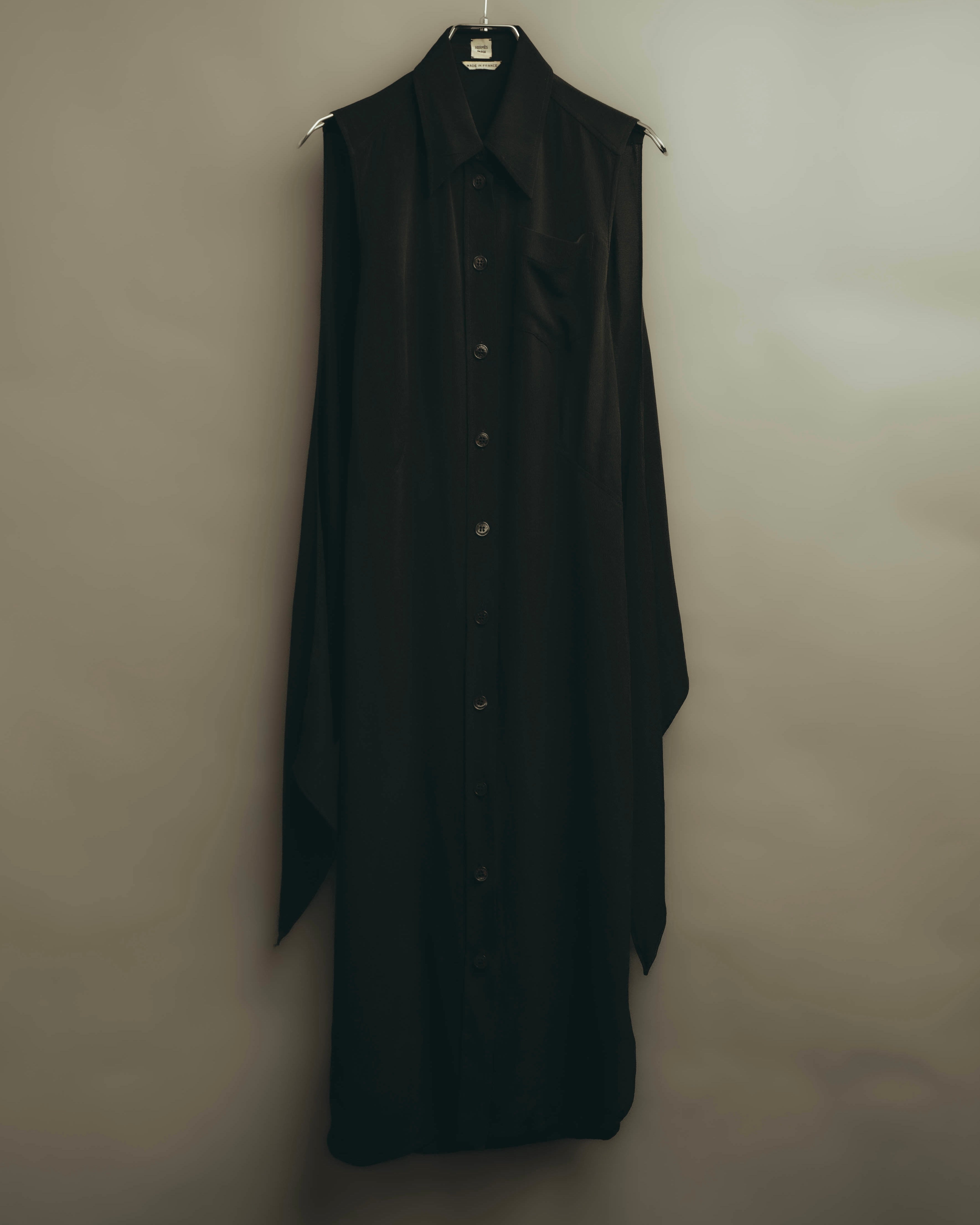 -SPECIAL- “HERMÈS“ 00’s-10’s Sleeveless silk draped shirt dress