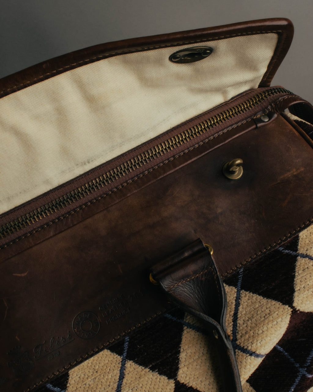 -SPECIAL- "Felisi" Argyle leather trim 2way boston bag