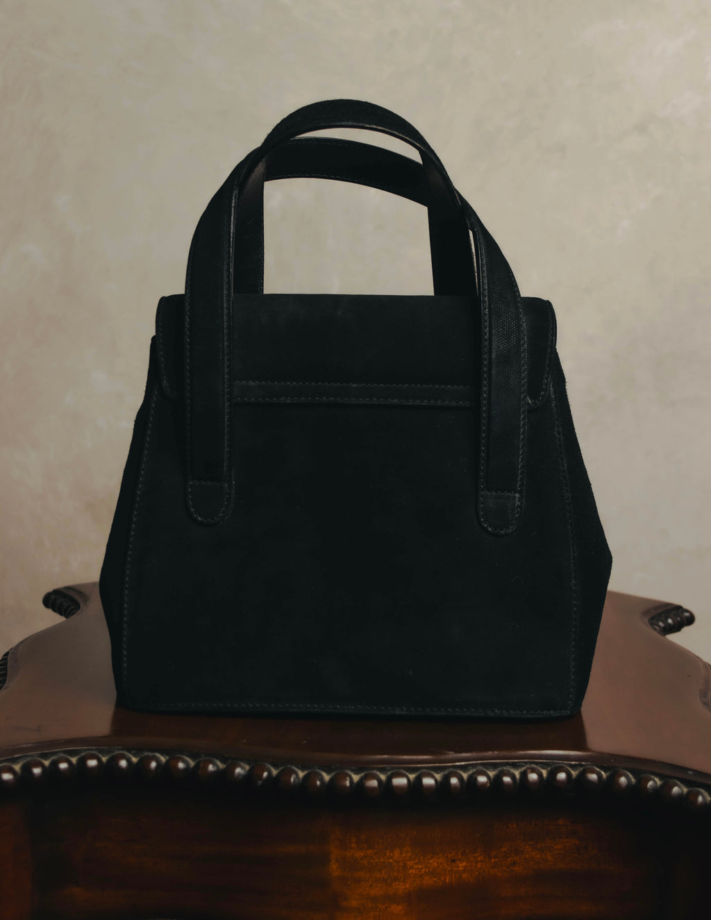 "Salvatore Ferragamo" 90's Black suede top handle handbag