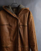 "LOEWE" 80-90's Vintage texture leather zip hoodie