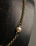 "YVES SAINT LAURENT" 80's-90's Gold-tone rolo chain necklace with faux pearl accents