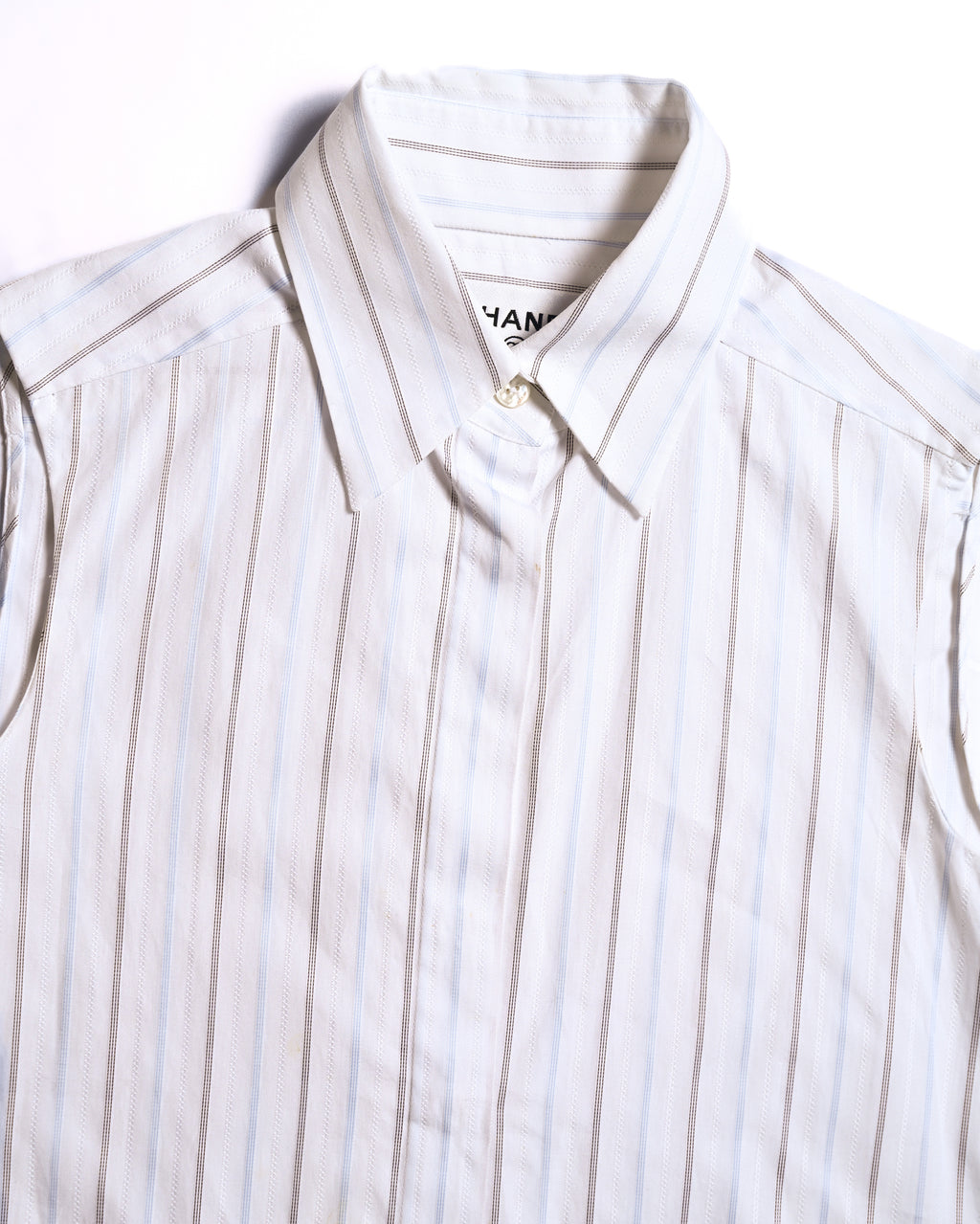 CHANEL/ 2003 Fly Front Design Striped No Sleeve Shirt White