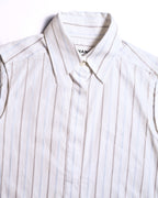 CHANEL/ 2003 Fly Front Design Striped No Sleeve Shirt White