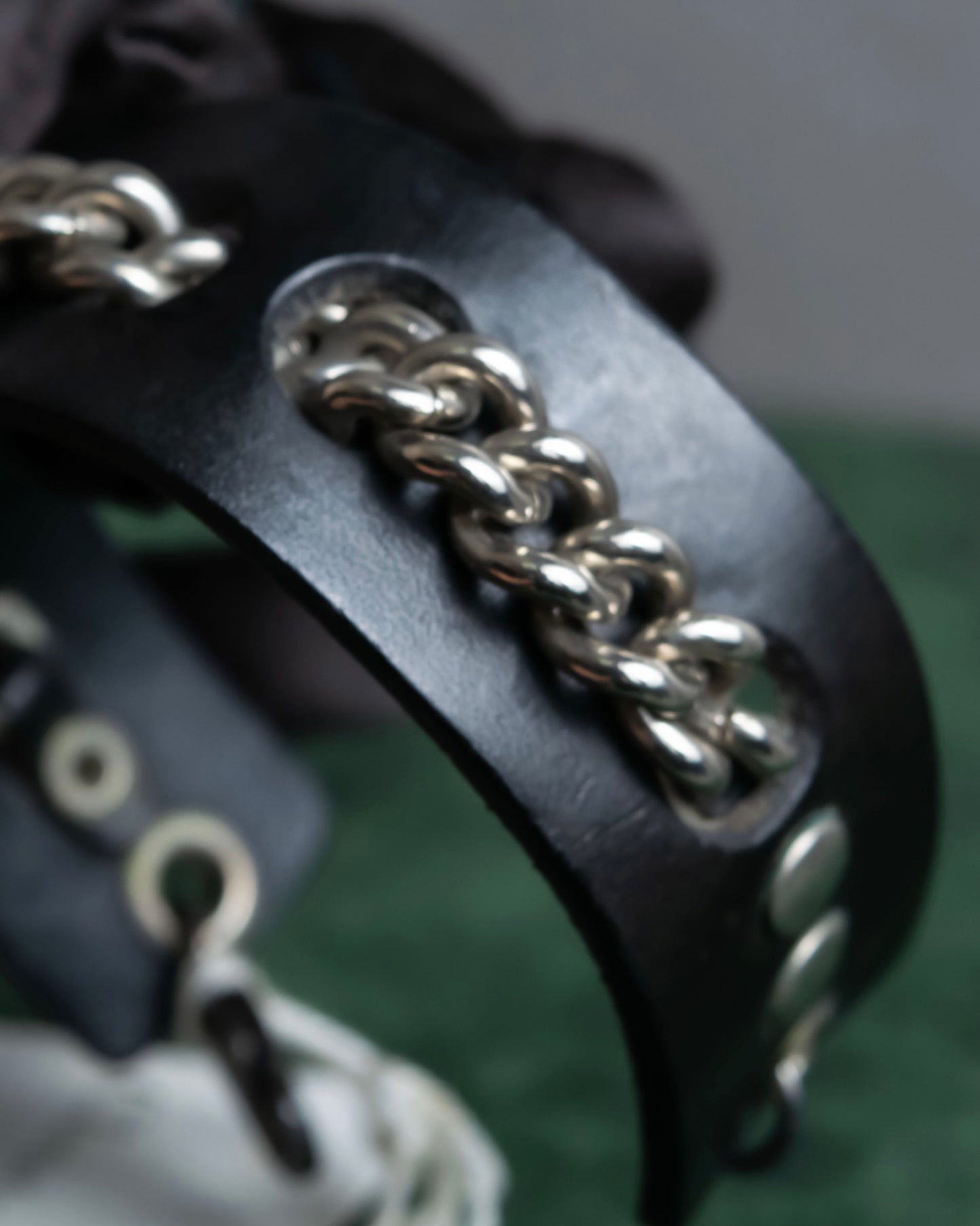 "Dior" Silver chain inlaid leather bracelet