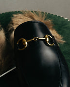"GUCCI" Fur lined horsebit backless loafer