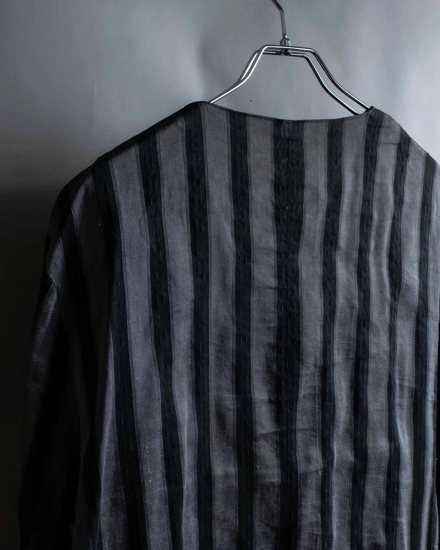 "Vintage thick-pitch stripe round neck jacket"