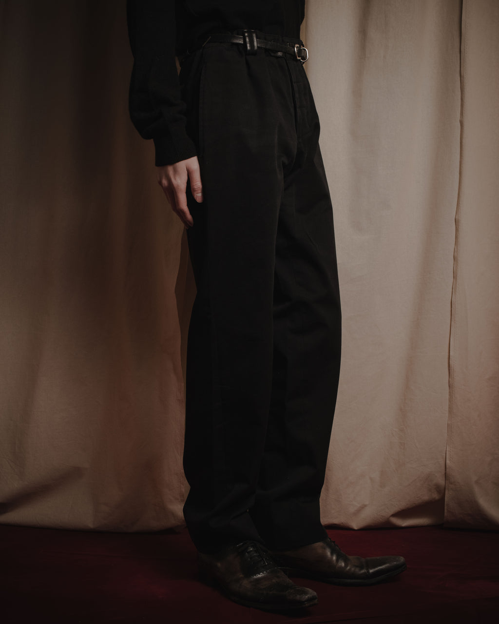 "HERMES" 00’s high density cotton twill lamb leather accents pants