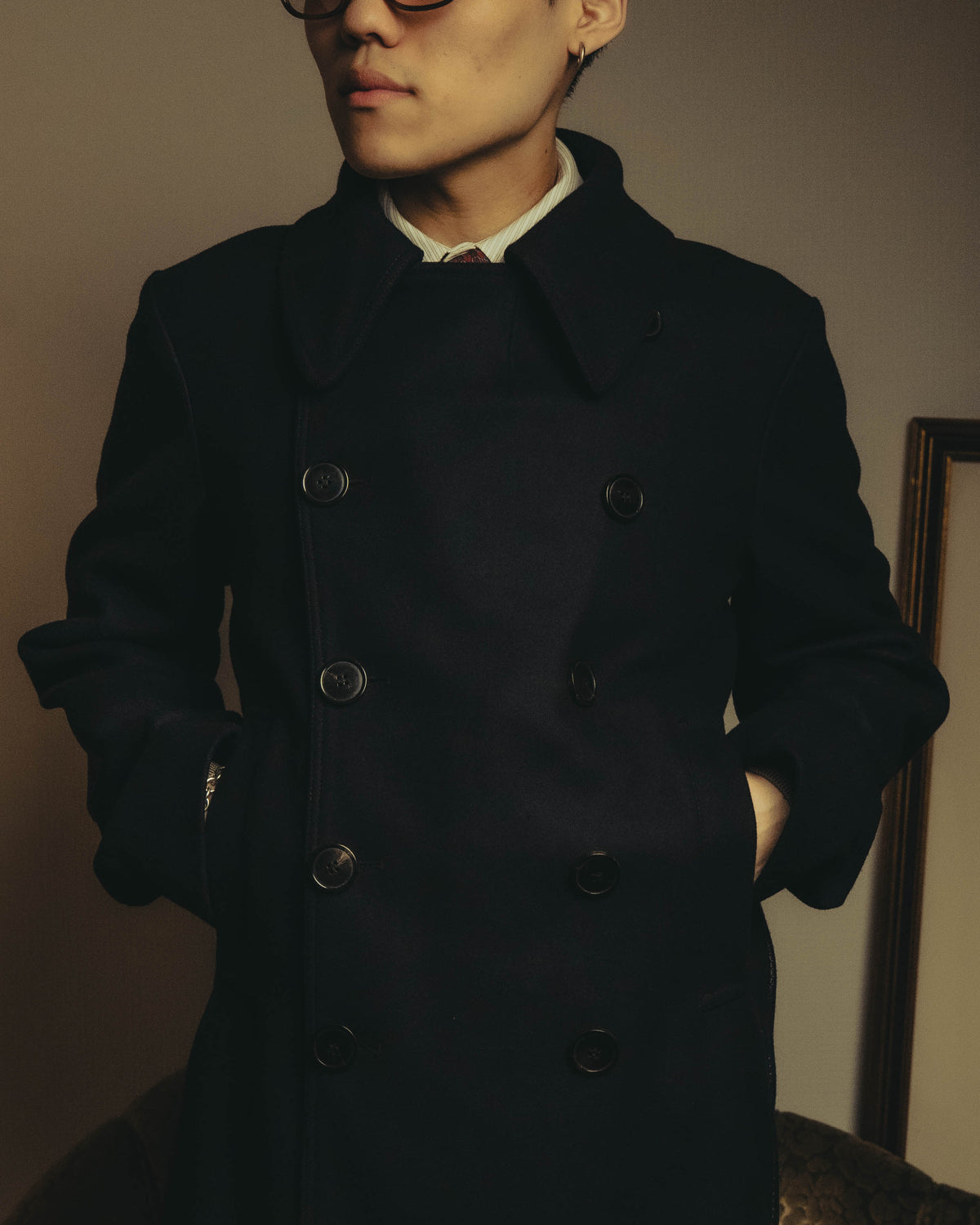 -SPECIAL- "DRIES VAN NOTEN" 10's Sculptural wide lapel double breasted wool coat