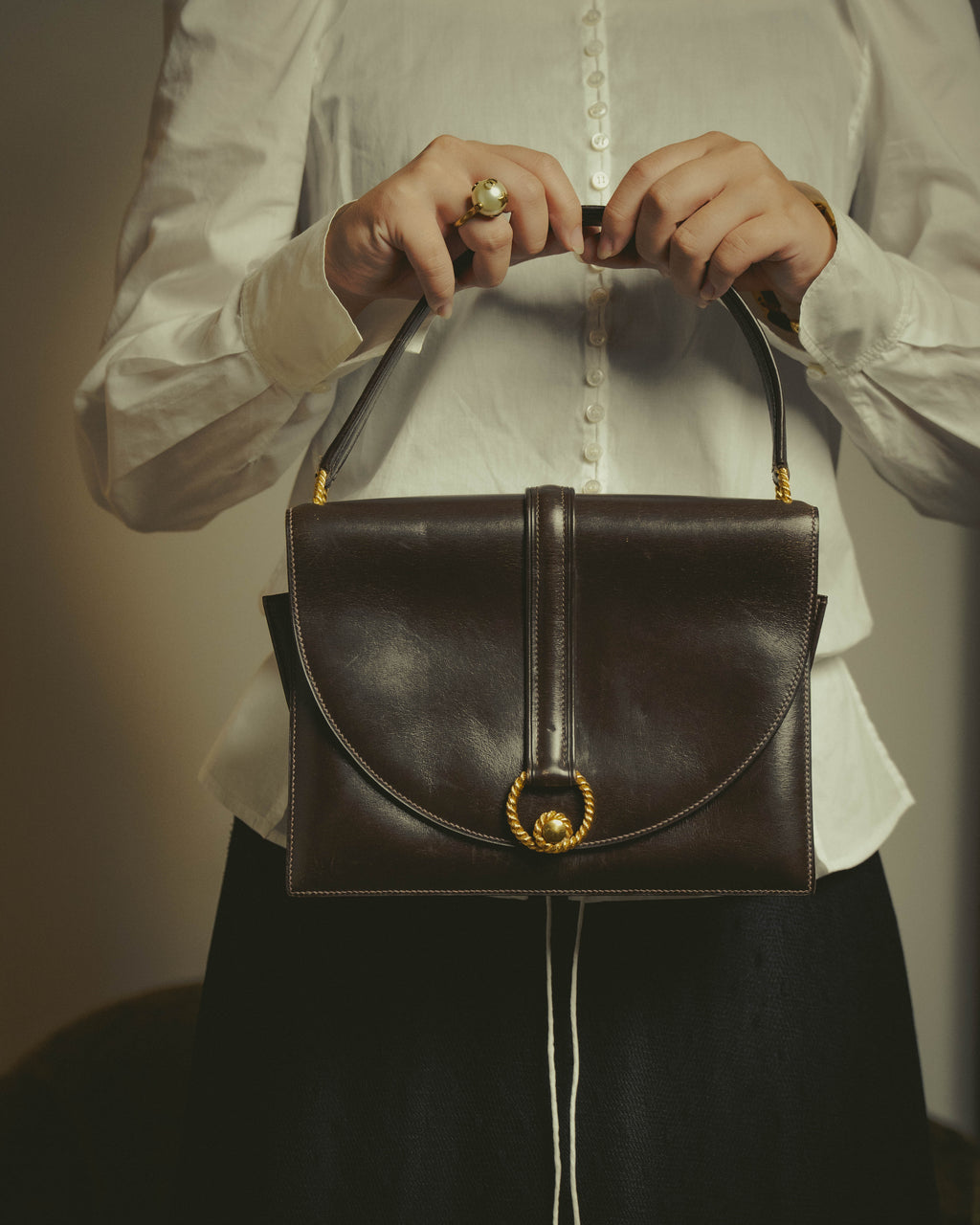 -SPECIAL- "HERMES" 50's Vintage box calf leather shoulder bag