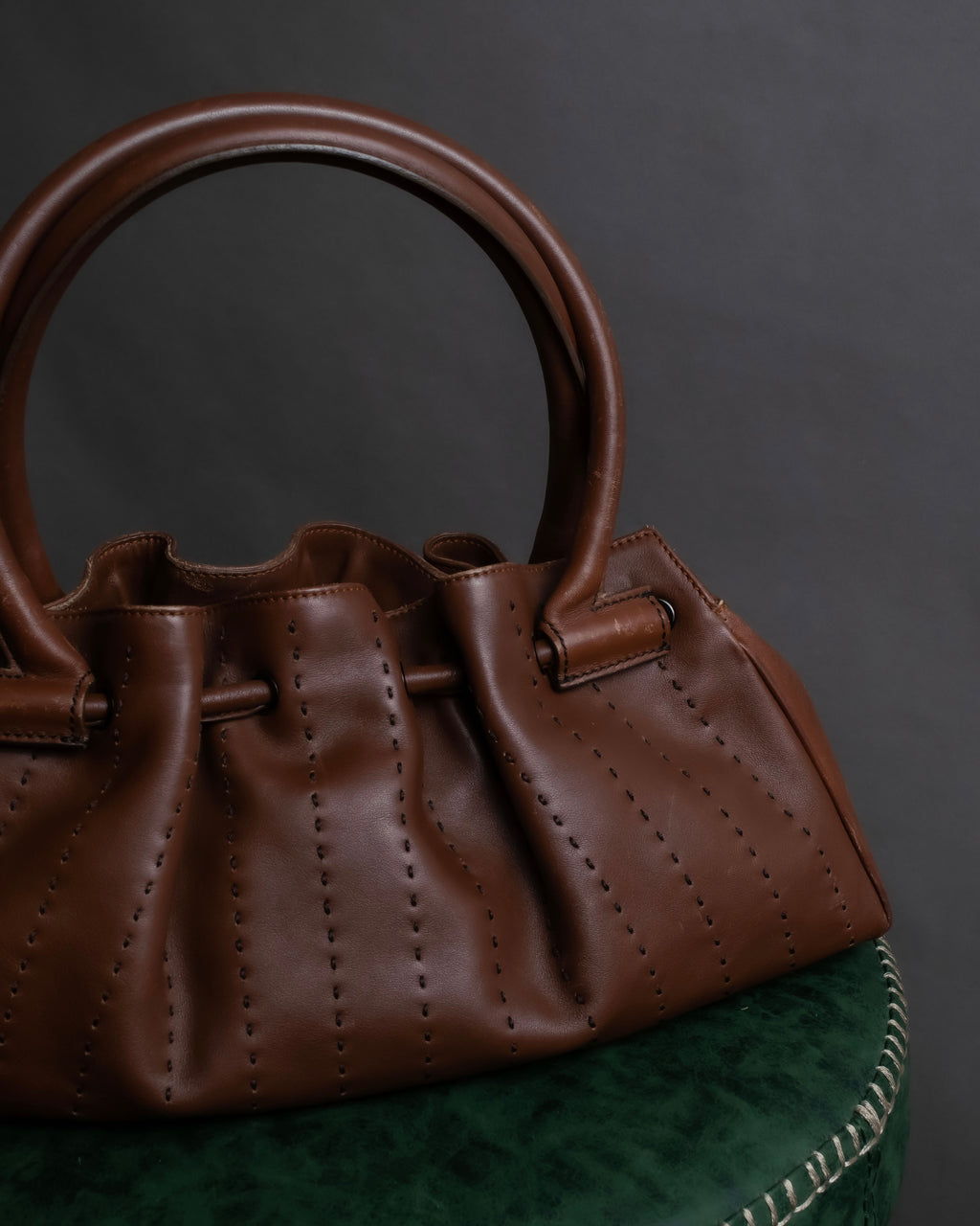 "Salvatore Ferragamo" Gathered stitch work design leather hand bag