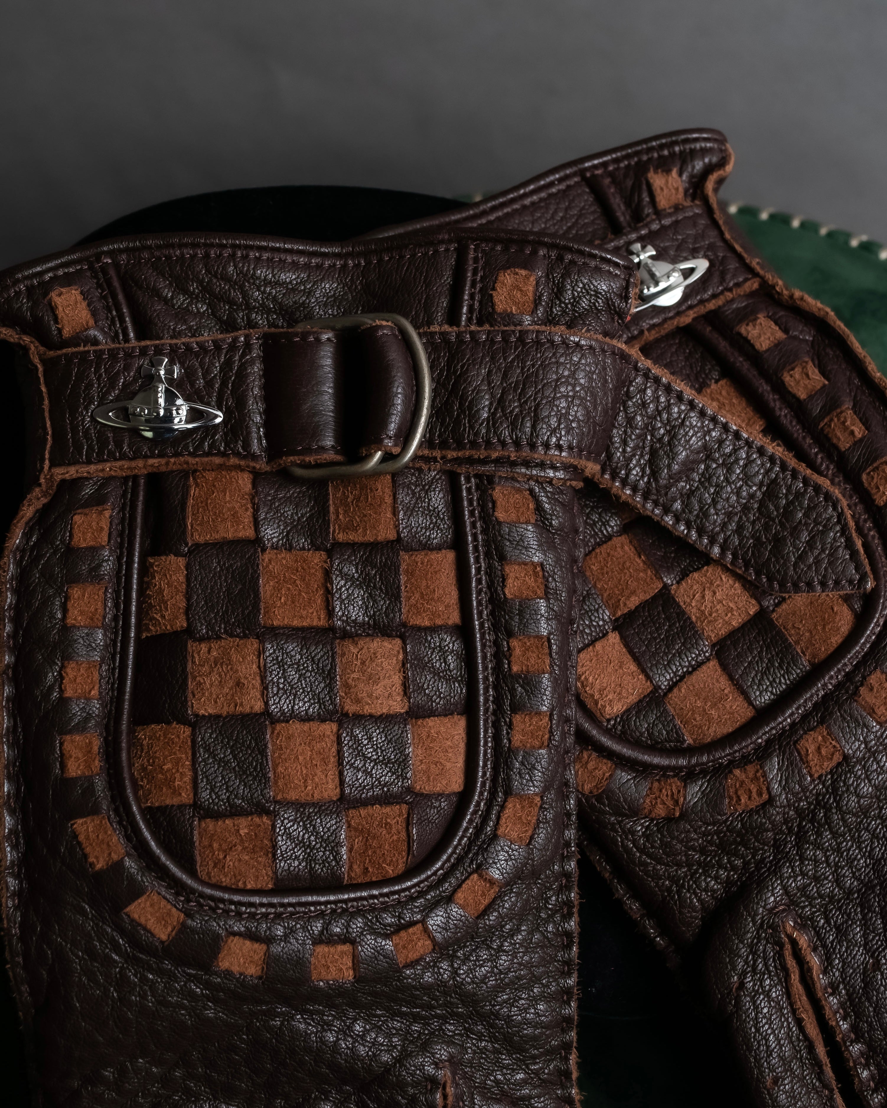 "Vivienne Westwood" Orb design checker panel pattern leather gloves