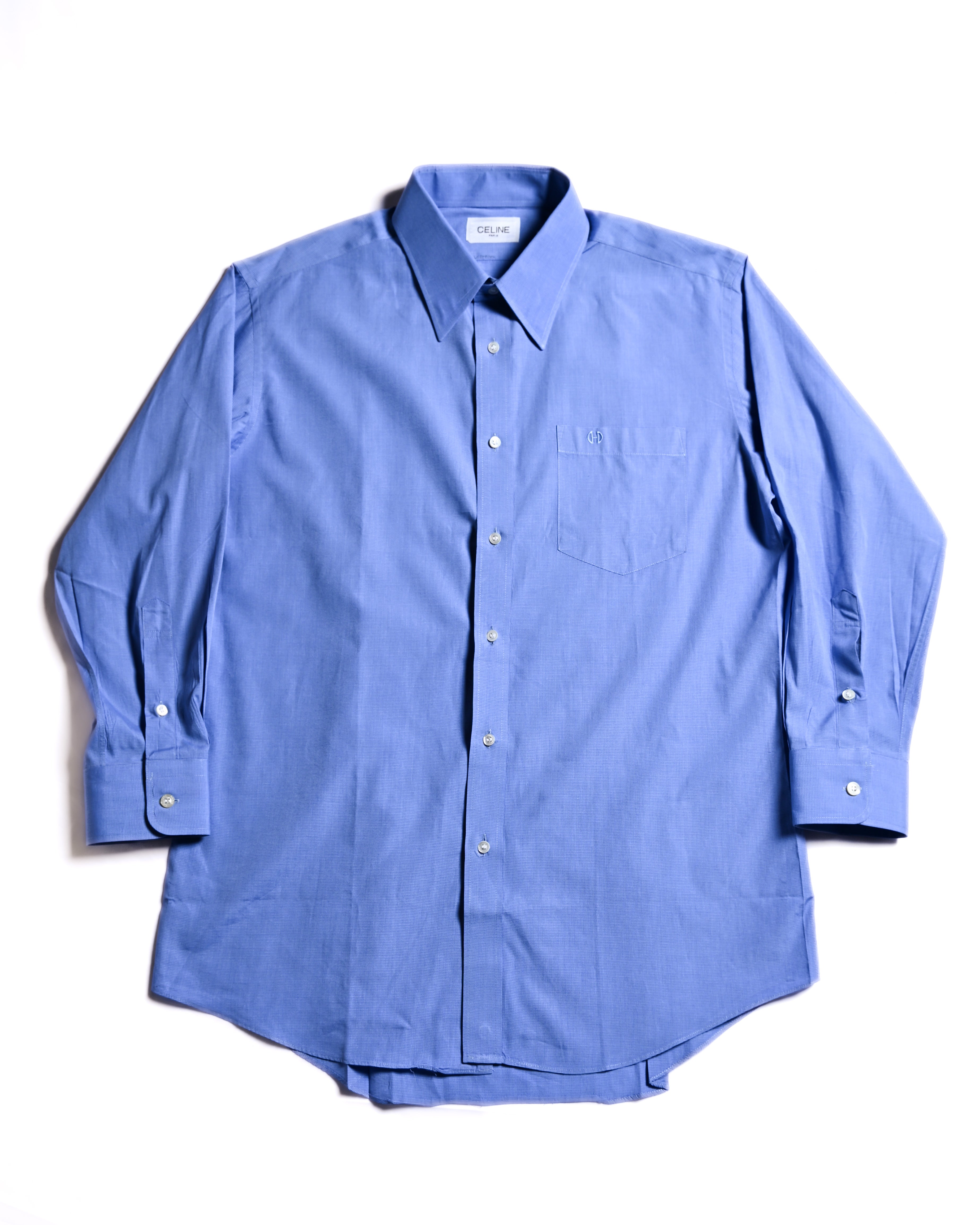 CÉLINE/ Beautiful Colored Logo Embroidered Cotton Shirt Blue