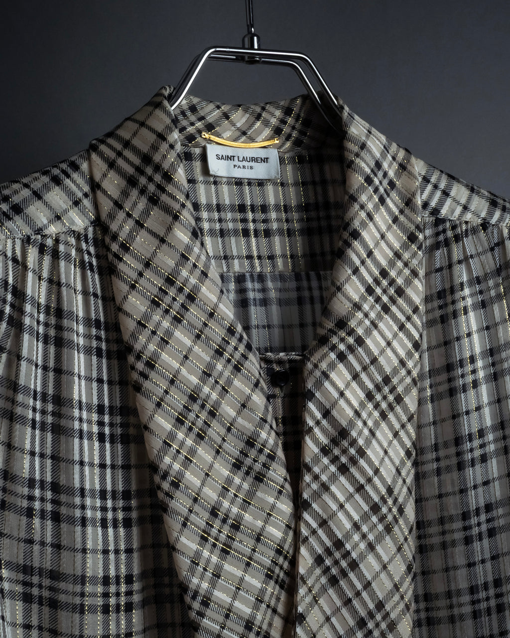 "Saint Laurent" Lame check pattern bow tie shirt