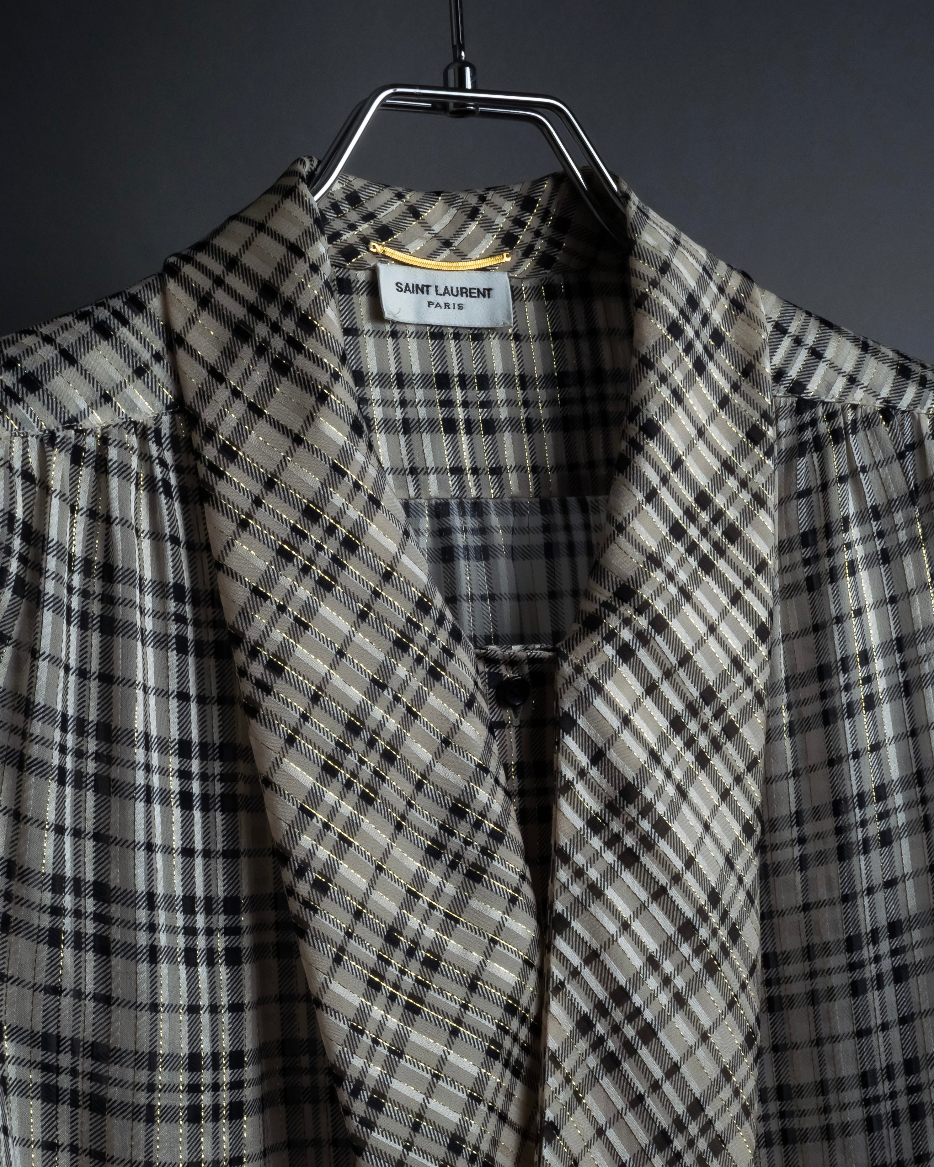 "Saint Laurent" Lame check pattern bow tie shirt