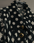 “GIANNI VERSACE COUTURE” 90’s Sheer mixed pattern ruffle blouse