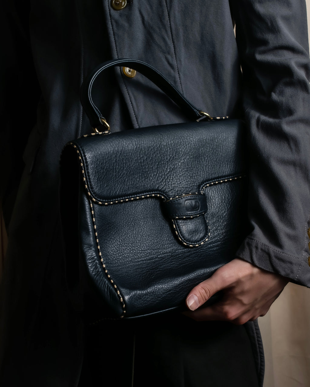 "Valentino Garavani" Saddle stitch design grain leather hand bag