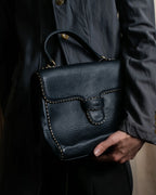 "Valentino Garavani" Saddle stitch design grain leather hand bag