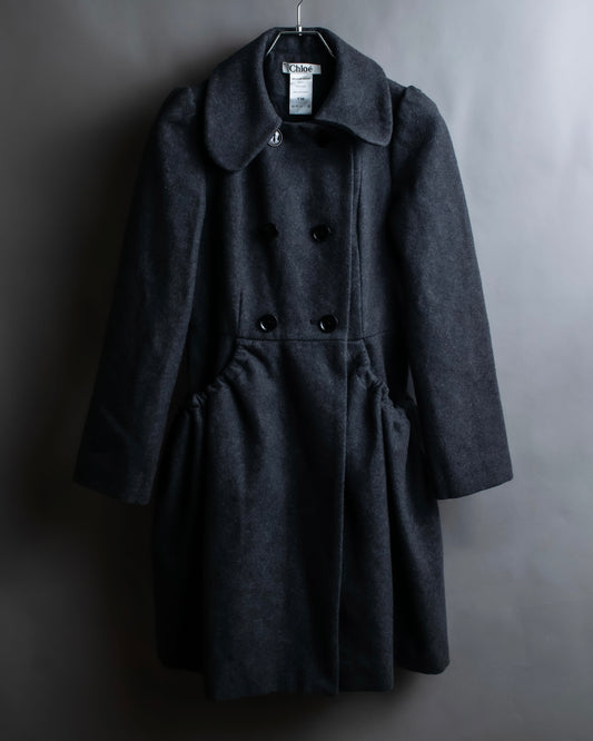 "Chloe" Gathered waist round collar coat