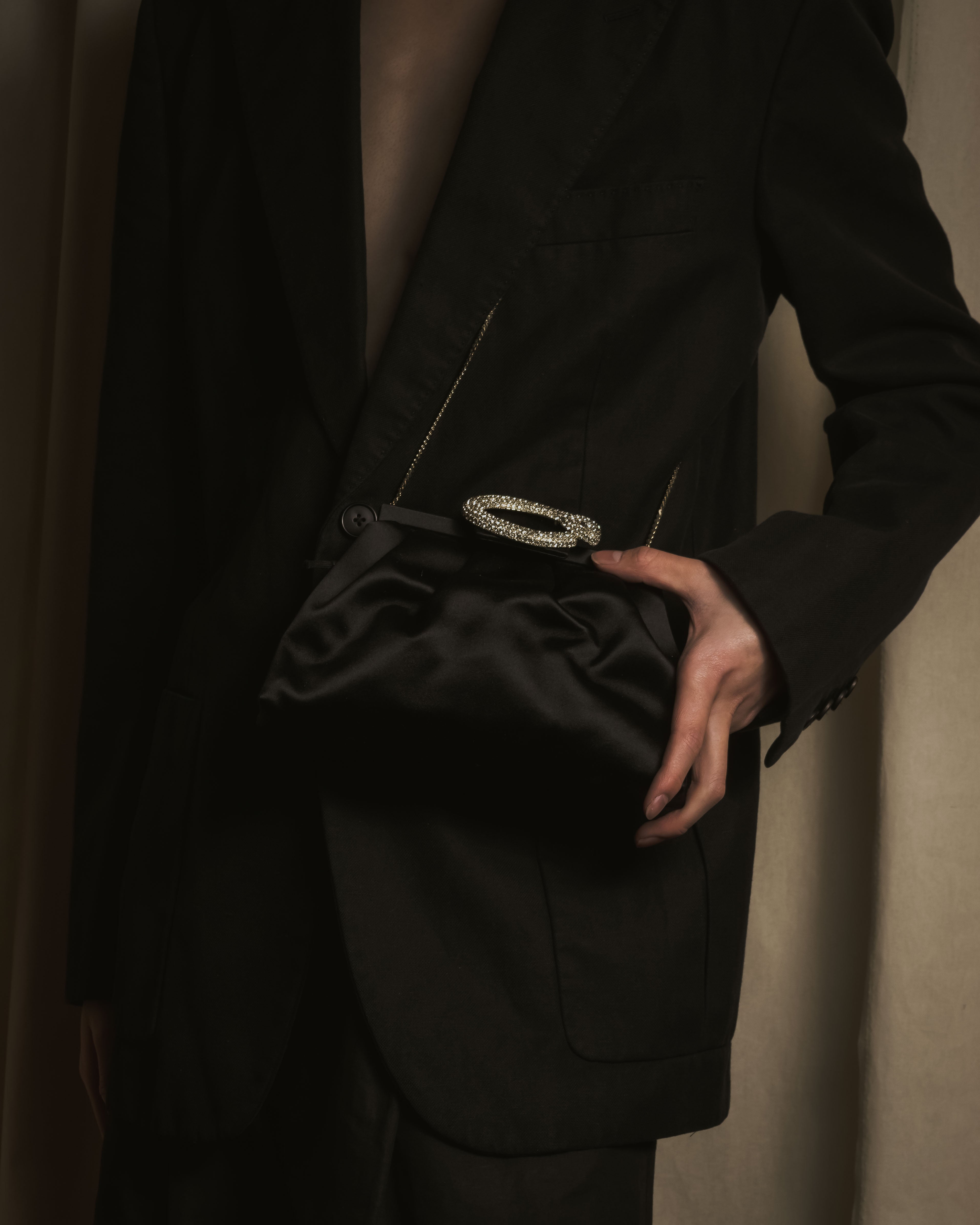 瓦伦蒂诺·加拉瓦尼 80年代末-90年代初水晶蛇形扣缎面晚宴包