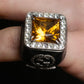 "GUCCI" Amber rhinestone GG motif engraved signet ring