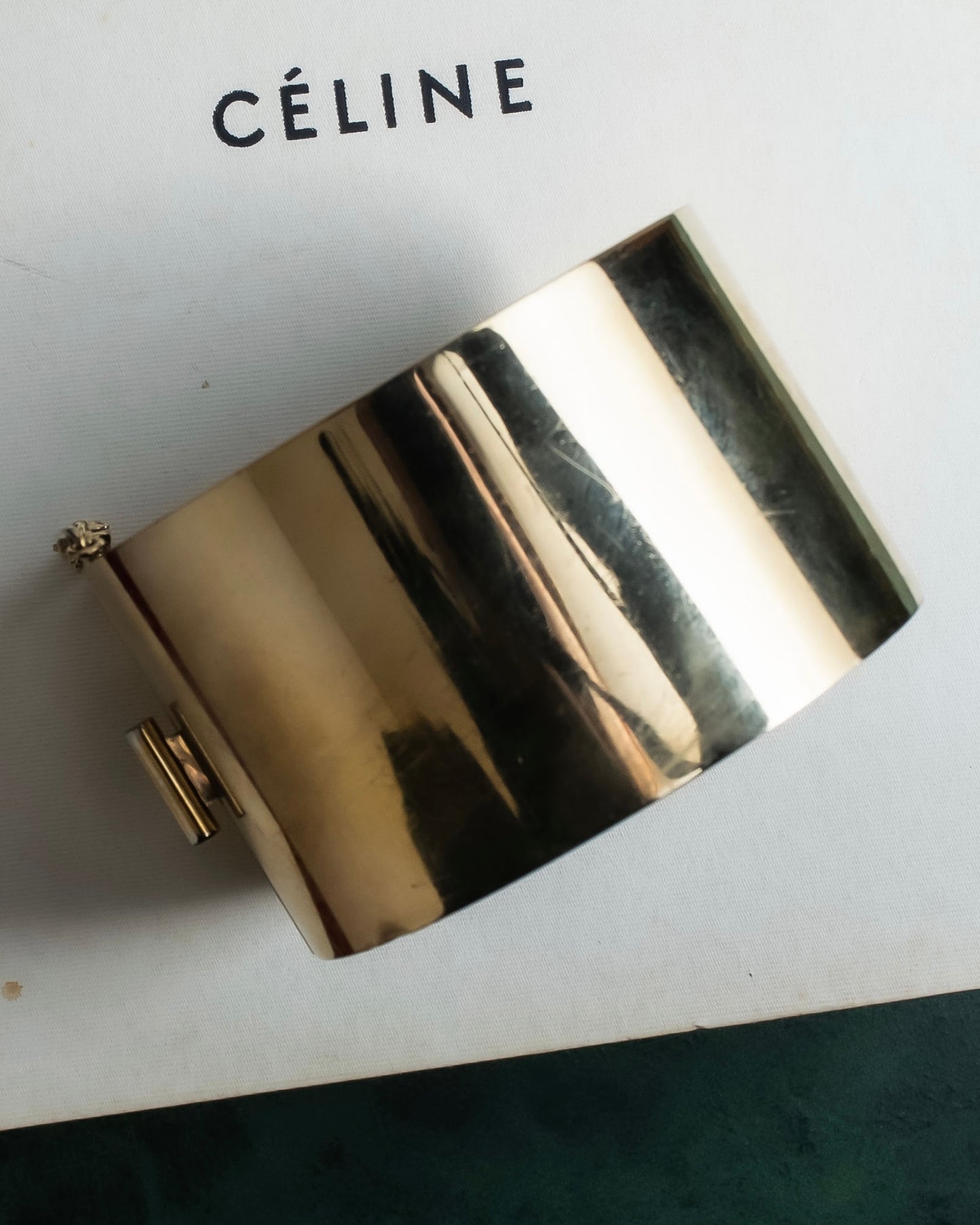 "CELINE" Large leather docking gold bracelet