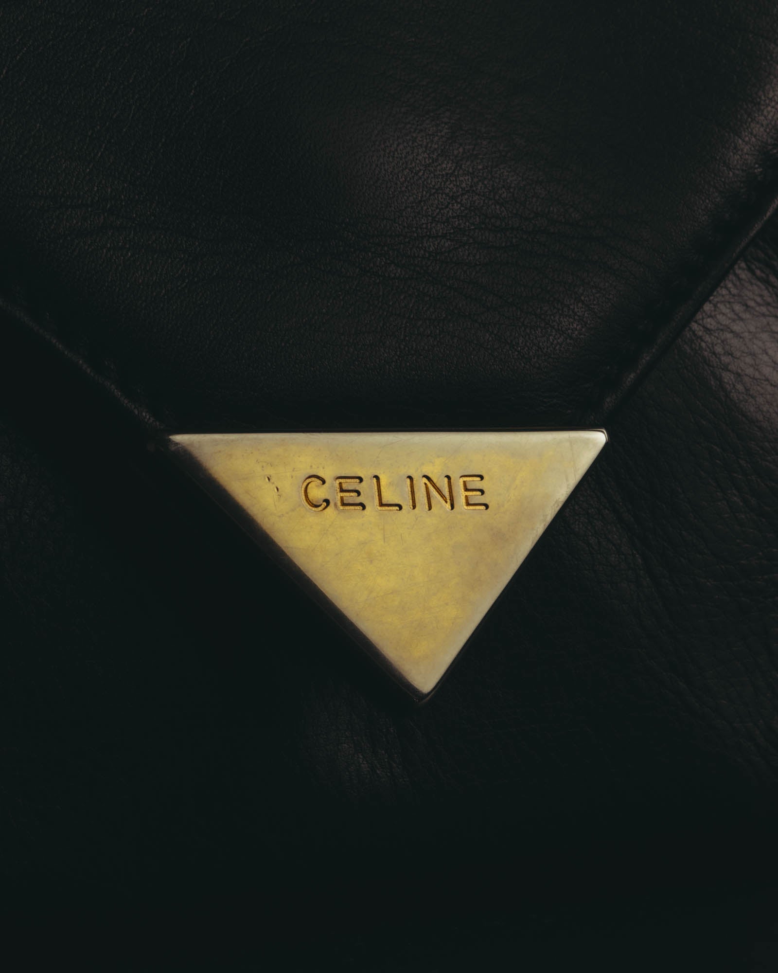 "CELINE" 70's-80's Classic black leather shoulder bag