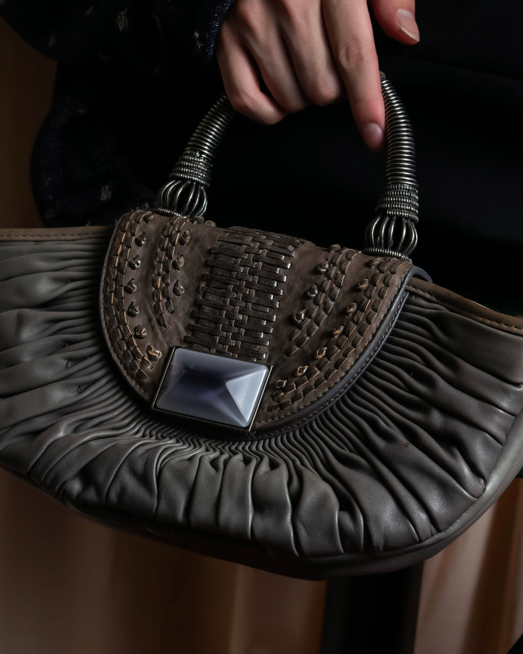 "Christian Dior" John Galliano period Gathering design leather hand bag