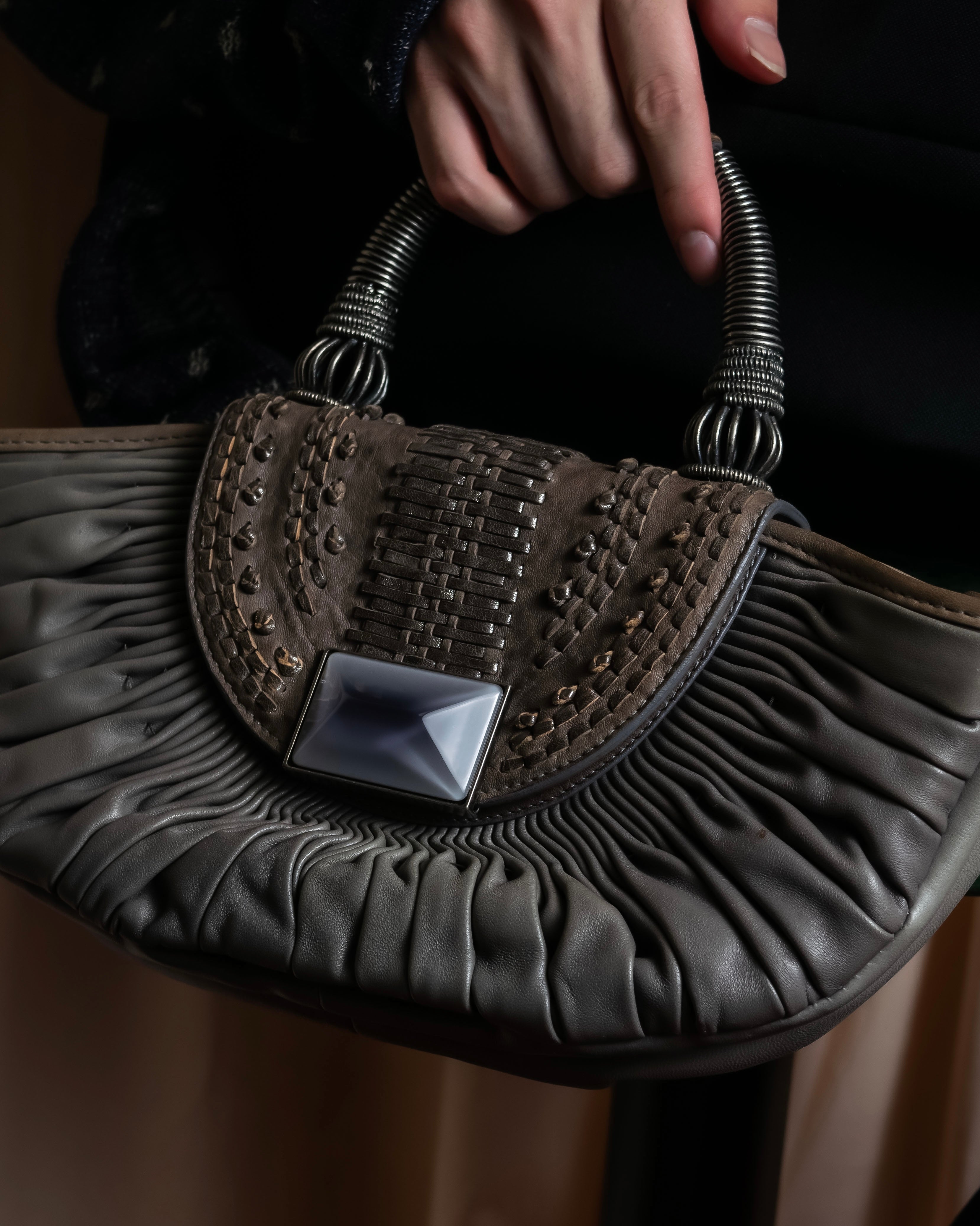 "Christian Dior" John Galliano period Gathering design leather hand bag