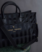 "Rudolph Valentino" Striped nylon combination 2-way boston bag