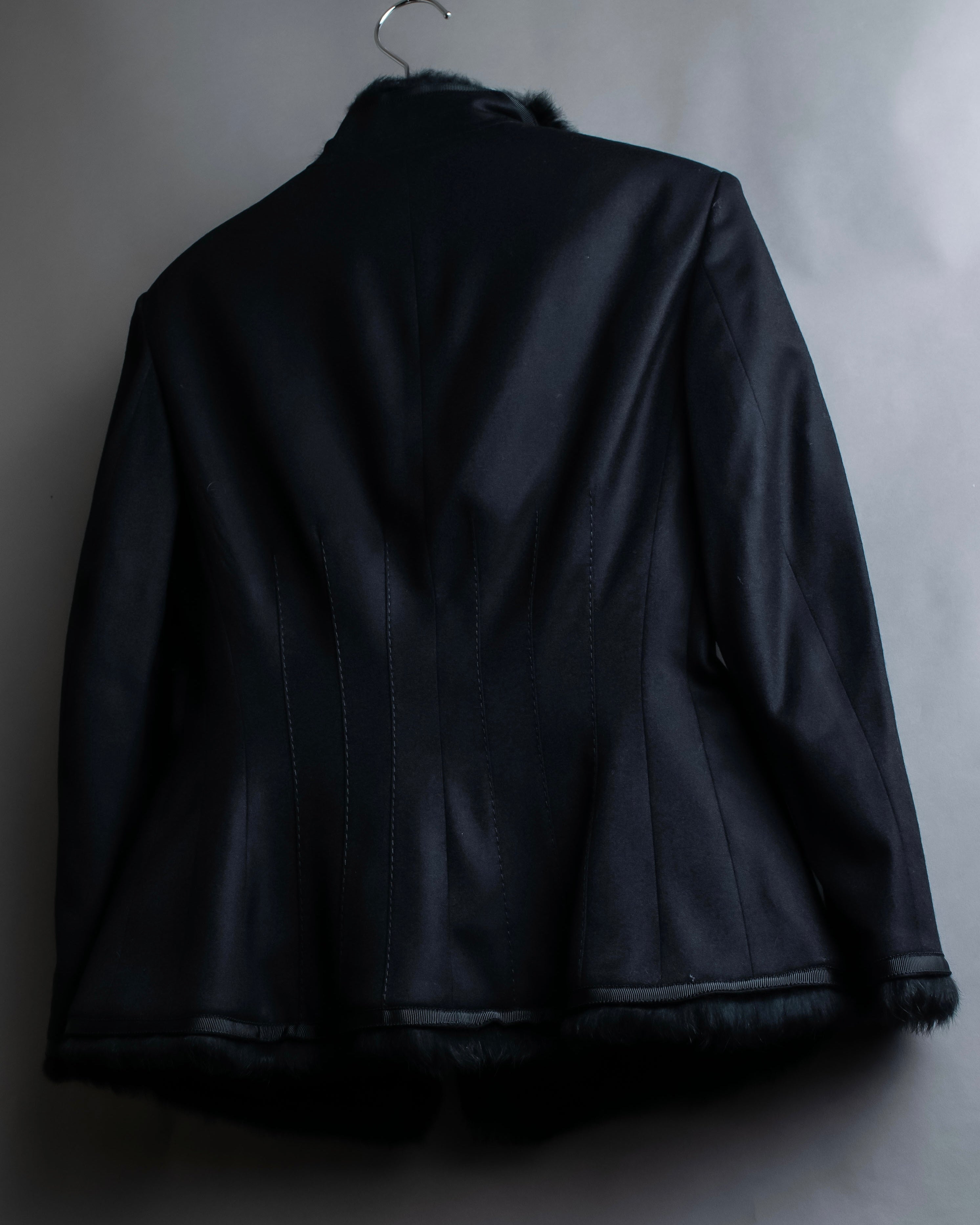 "Alexandar McQueen" Fur trimmed design shaped tailored jacket